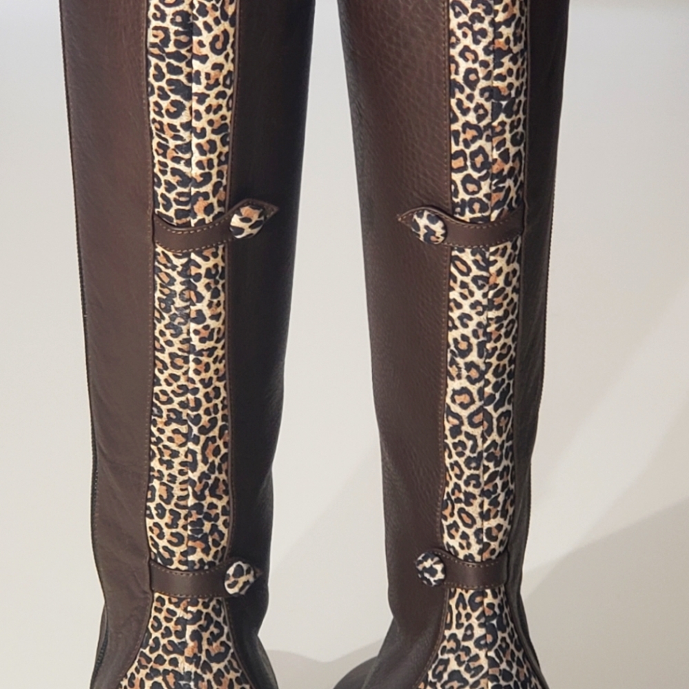 Pancaldi Brown Leather Boot Leopard Animal Print